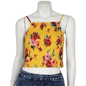 Ambiance Women's Tank Top‎  Yellow Floral Print Spaghetti Strap Halter Neck